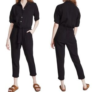 XíRENA Theo Jumpsuit Sz S Black Short Sleeve Button Down‎ 100% Cotton Gauze USA